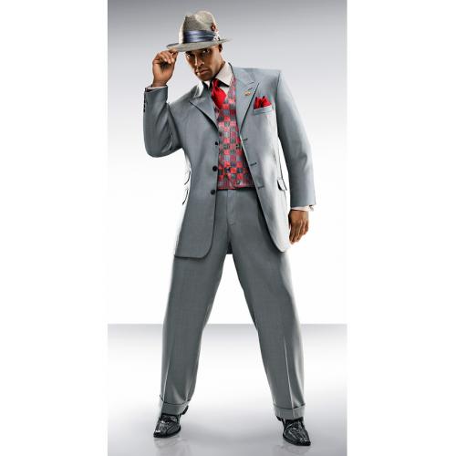 Stacy Adams Silver Grey with Red/Black Checker Design Vest Super 100's Suit